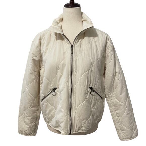 Lucky Brand Women’s Quilted Jacket Short Full Zip Pockets Cotton sz S Cream - Picture 1 of 13
